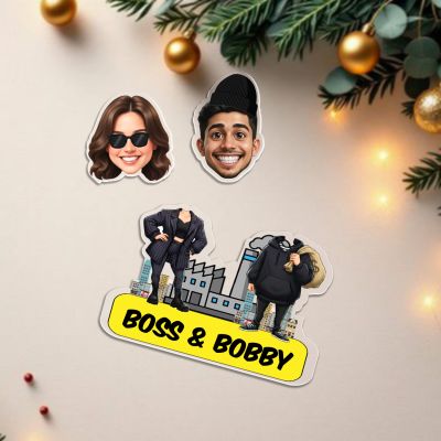 Personalized Bobblehead Caricature Custom with Face Cutout Battery Powered Moving Head for Car Dashboard & Tabletop Gift for Boss Lady